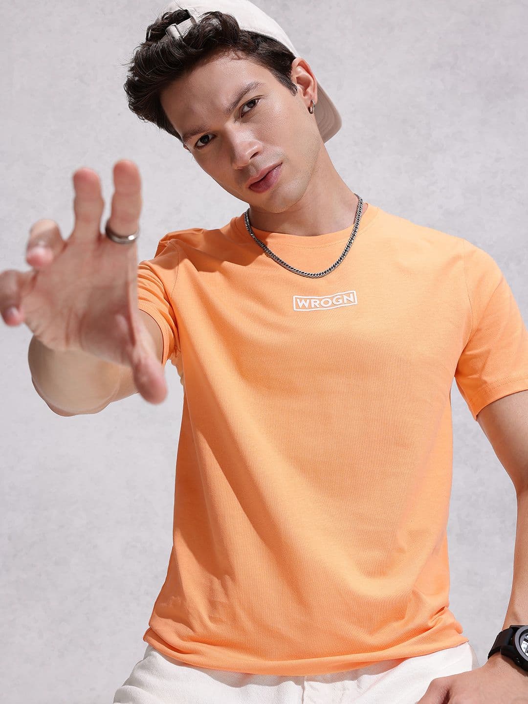 WROGN Pure Cotton Brand Logo Printed Slim Fit T-shirt - view 1