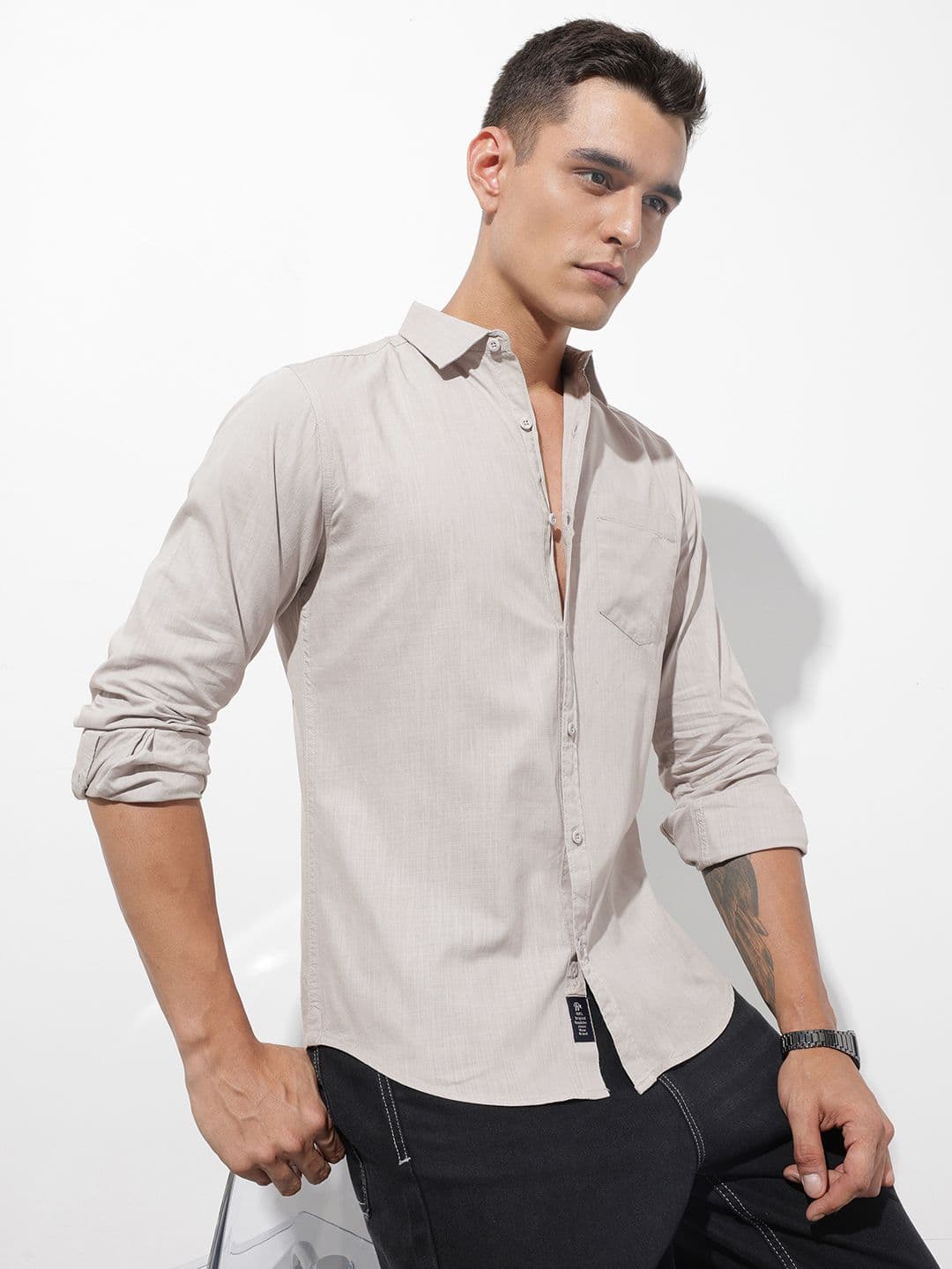 The Roadster Lifestyle Co. Solid Cotton Linen Regular Fit Shirt - view 1