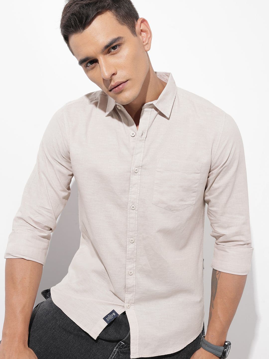 The Roadster Lifestyle Co. Solid Cotton Linen Regular Fit Shirt - view 1