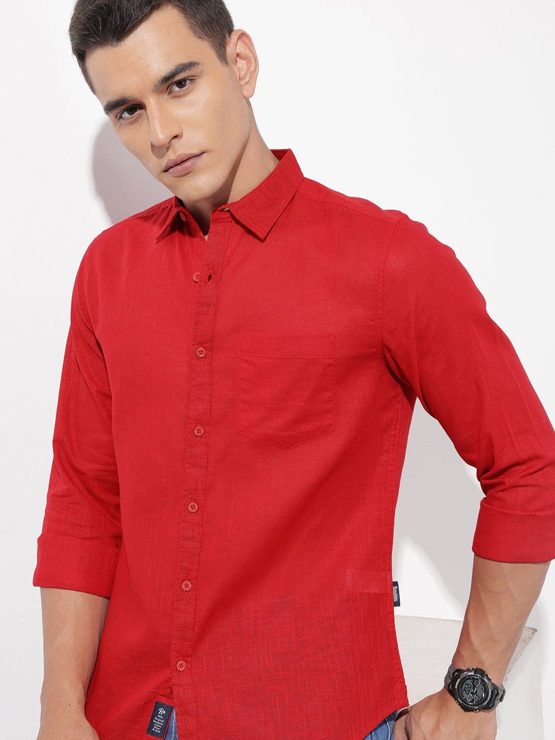 The Roadster Lifestyle Co. Solid Cotton Linen Regular Fit Shirt - view 1