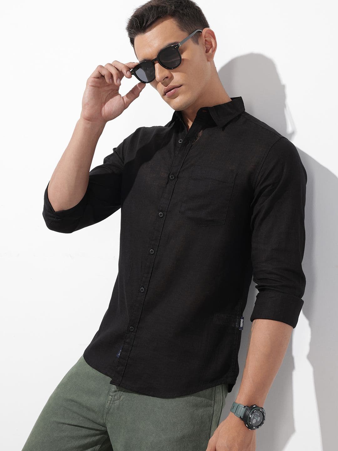 The Roadster Lifestyle Co. Solid Cotton Linen Regular Fit Shirt - view 1