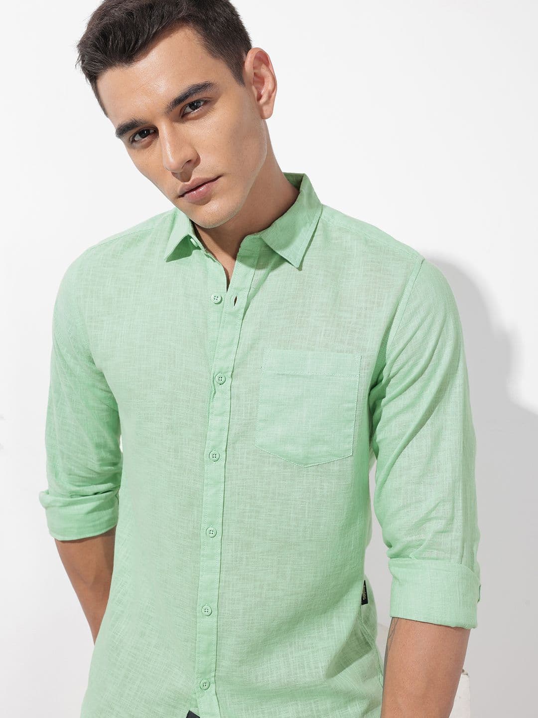 The Roadster Lifestyle Co. Solid Cotton Linen Regular Fit Shirt - view 1