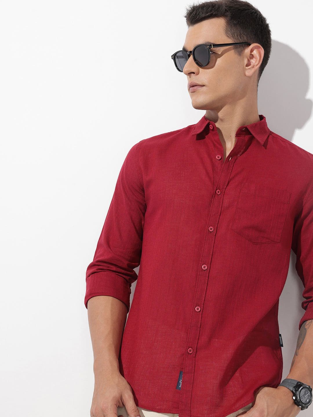 The Roadster Lifestyle Co. Solid Cotton Linen Regular Fit Shirt - view 1