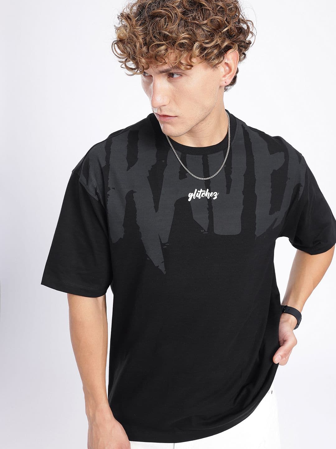 glitchez Men Typography Printed Oversized T-shirt - view 1