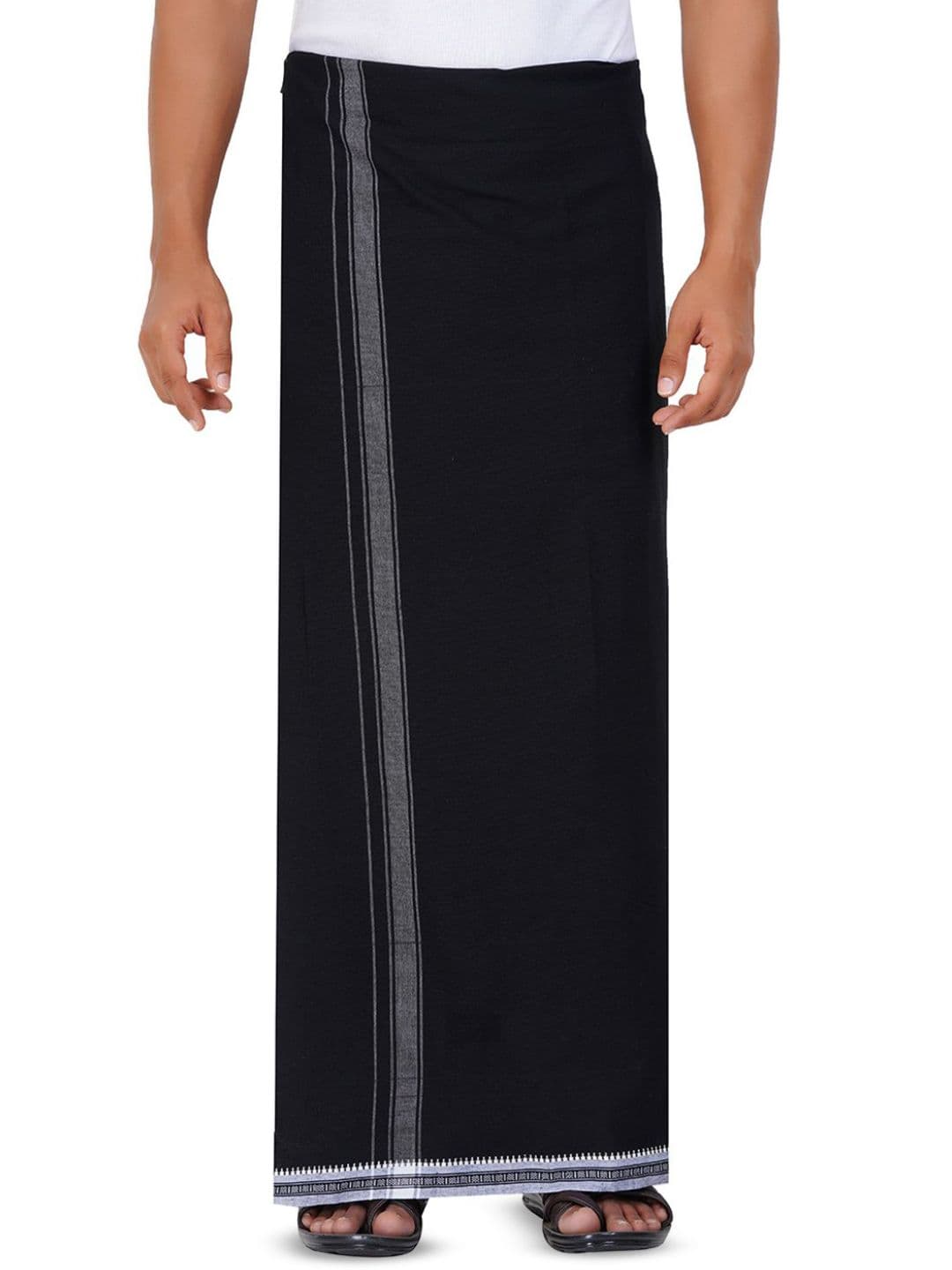Ethazh Men Black Cotton Blend Solid 1 Inch Border Single Layer Dhoti - view 1
