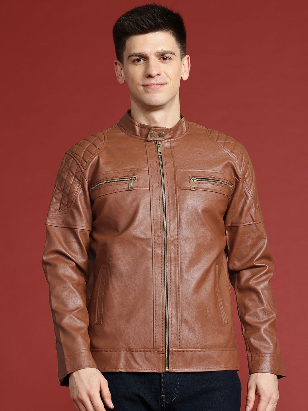 Leather Retail Men Lightweight Biker Jacket - view 1