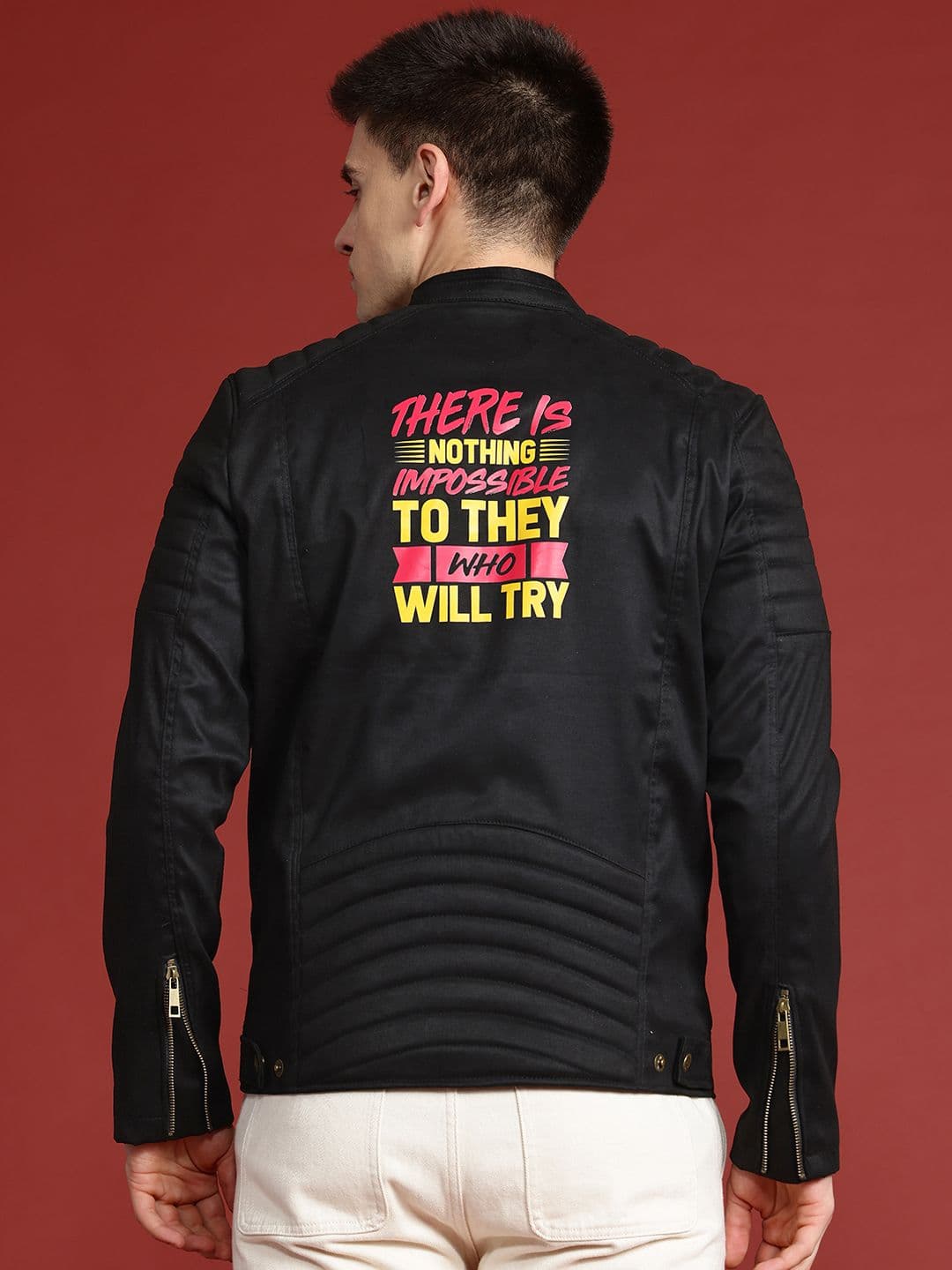 Leather Retail Men Typography Suede Lightweight Biker Jacket - view 1