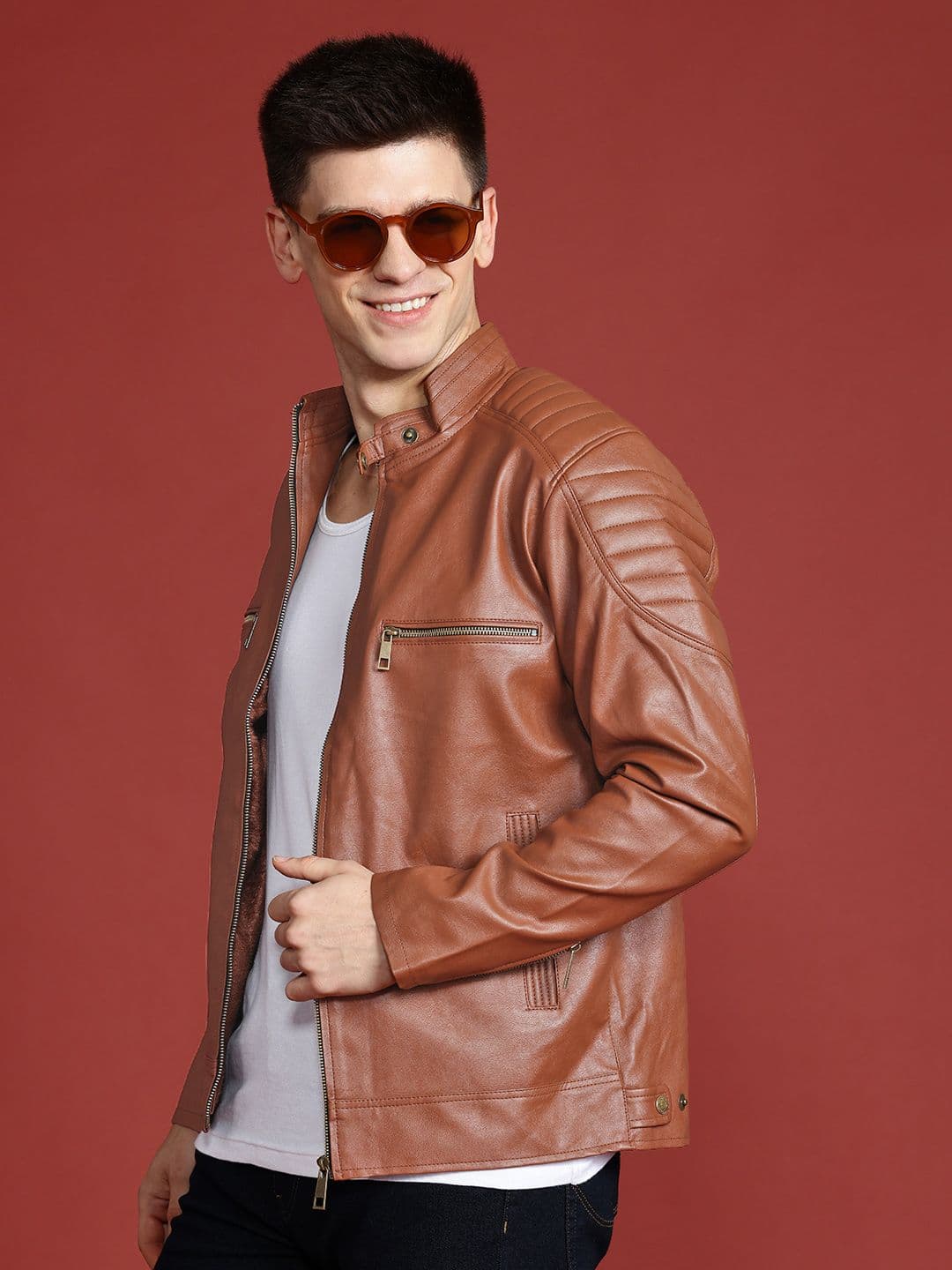 Leather Retail Men Lightweight Biker Jacket - view 1
