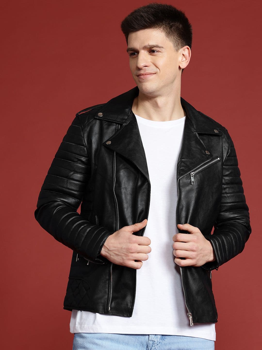 Leather Retail Men Lightweight Biker Jacket - view 1
