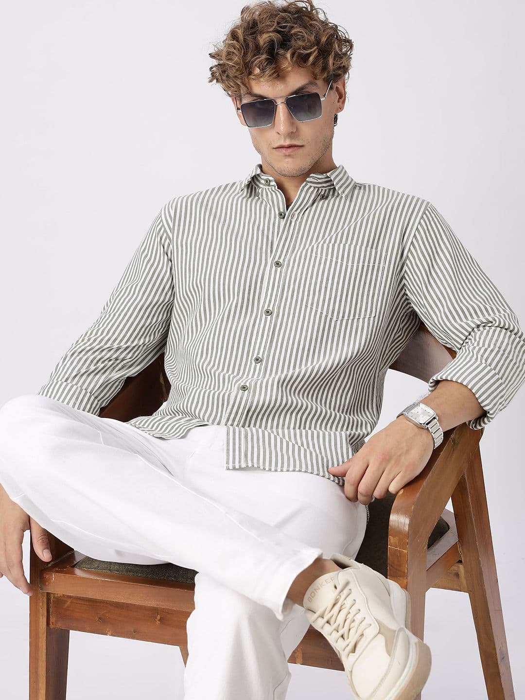 HERE&NOW Slim Fit Vertical Striped Opaque Cotton Casual Shirt - view 1