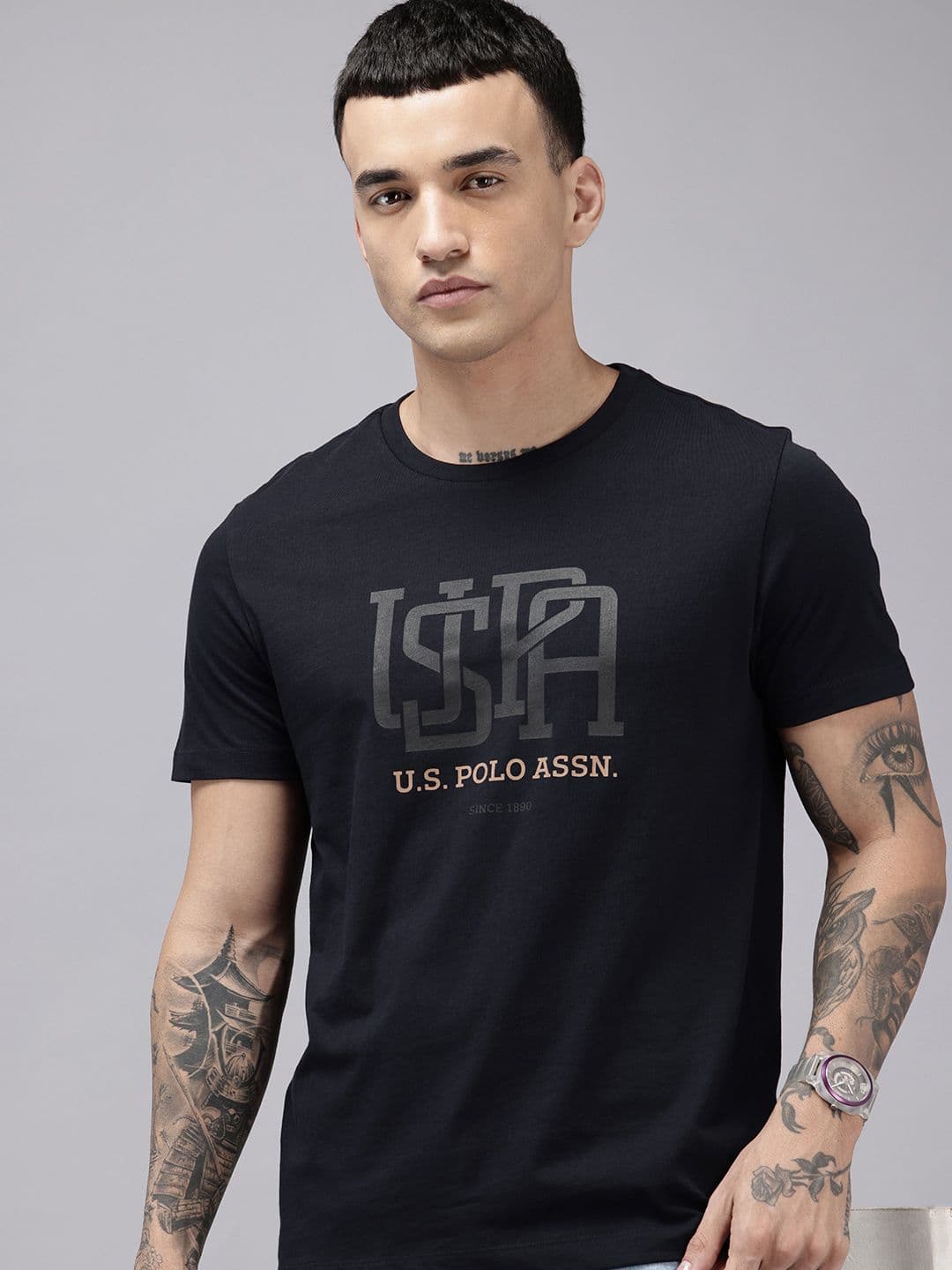 U.S. Polo Assn. Pure Cotton Brand Logo Printed Slim Fit T-shirt - view 1