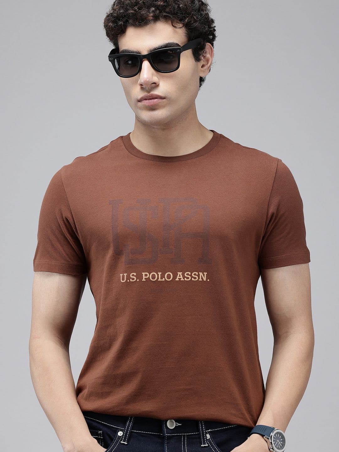 U.S. Polo Assn. Brand Logo Printed Pure Cotton Slim Fit T-shirt - view 1