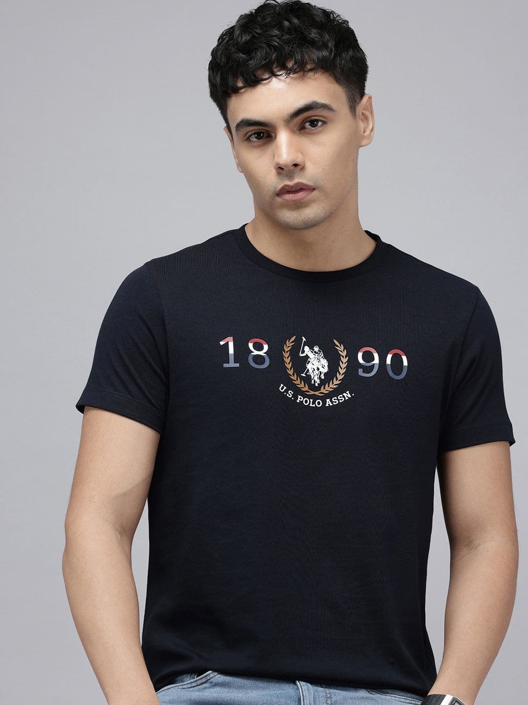 U.S. Polo Assn. Brand Logo Printed Pure Cotton Slim Fit T-shirt - view 1