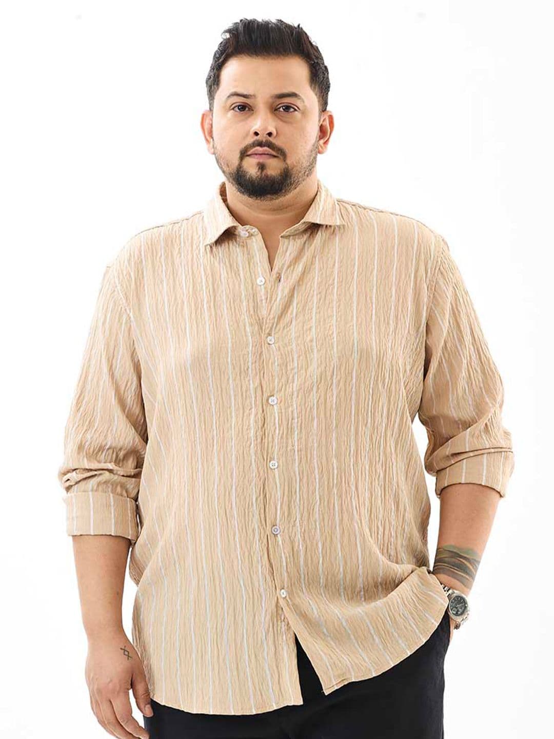 Snitch Beige Stripes Plus Size Shirt - view 1