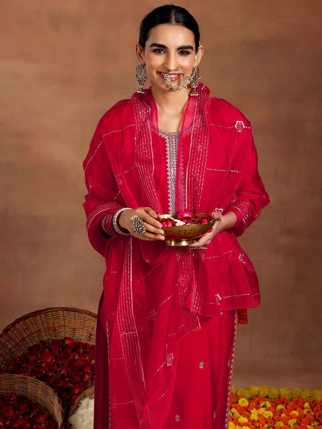 Gerua By Libas Women Floral Embroidered Regular Kurta with Trousers & With Dupatta - view 1