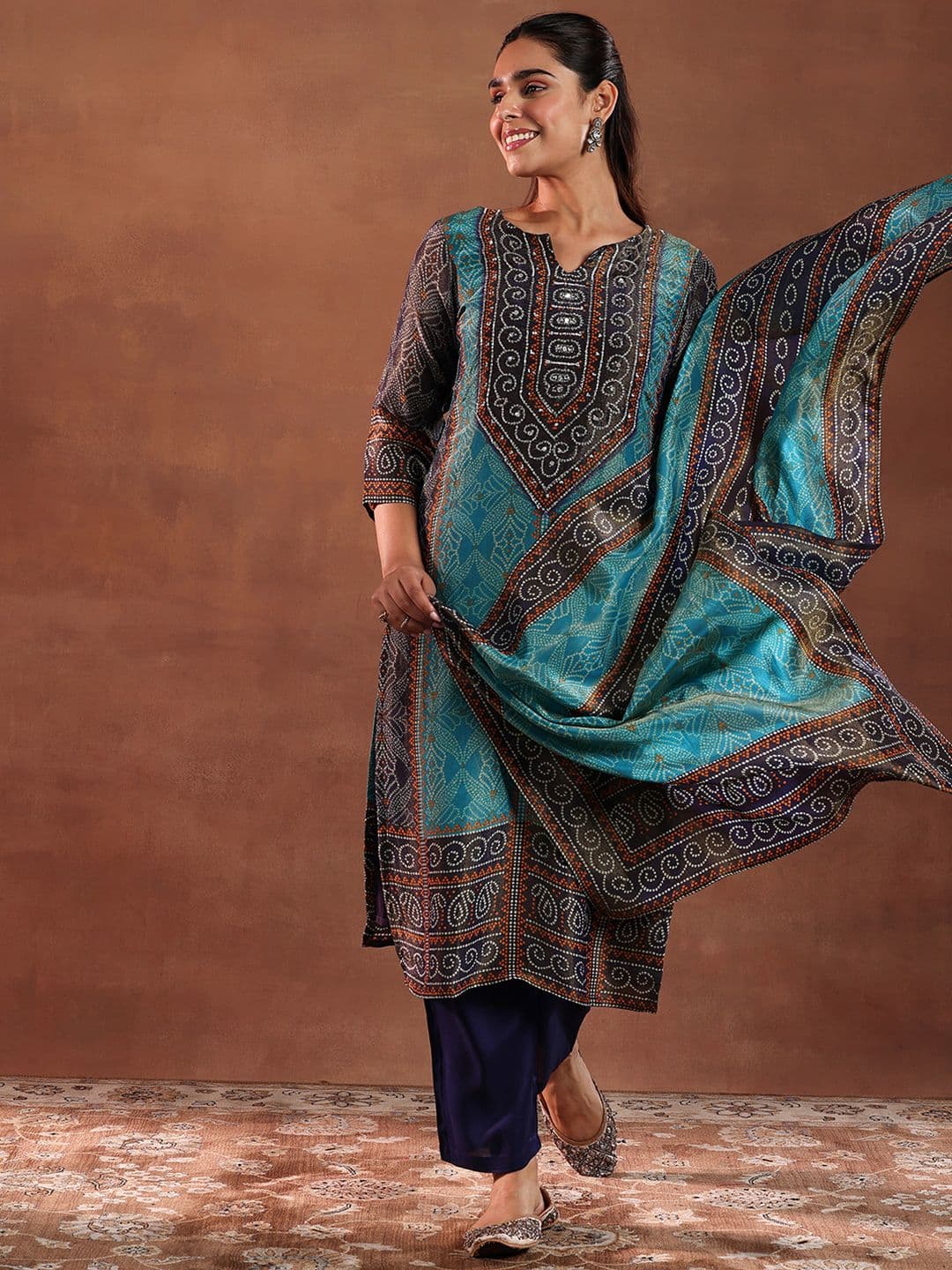 Libas Women Bandhani Printed Kurta with Trousers & Dupatta - view 1