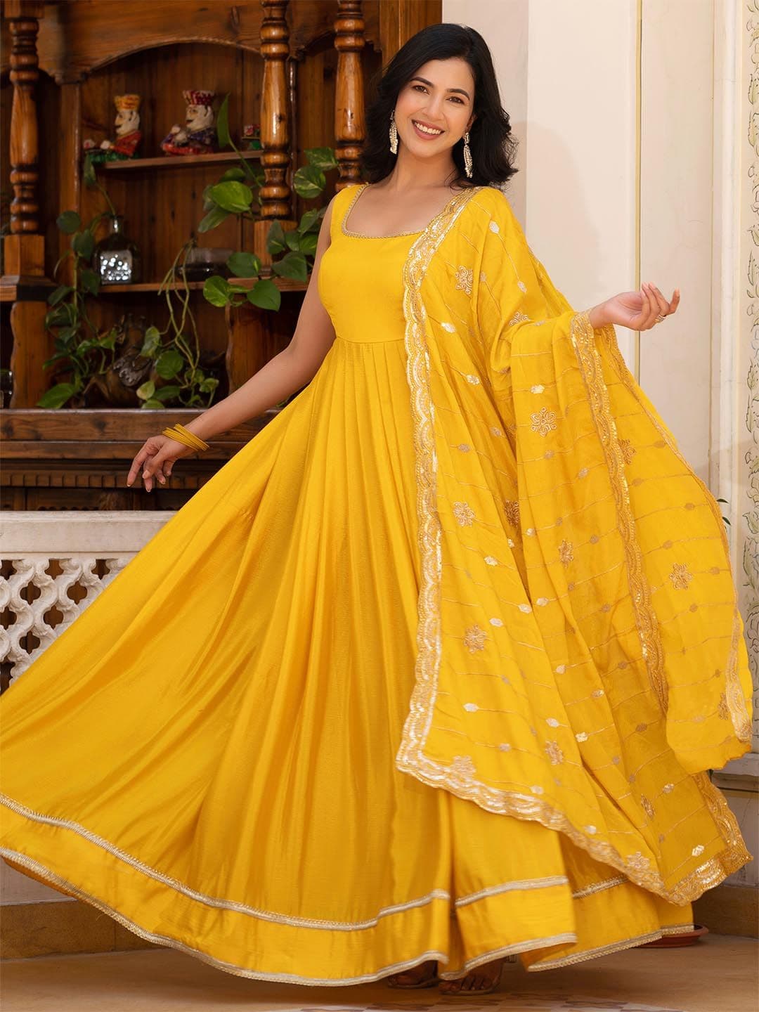 TextileNow Gown Maxi Ethnic Dress With Embroidered Dupatta - view 1