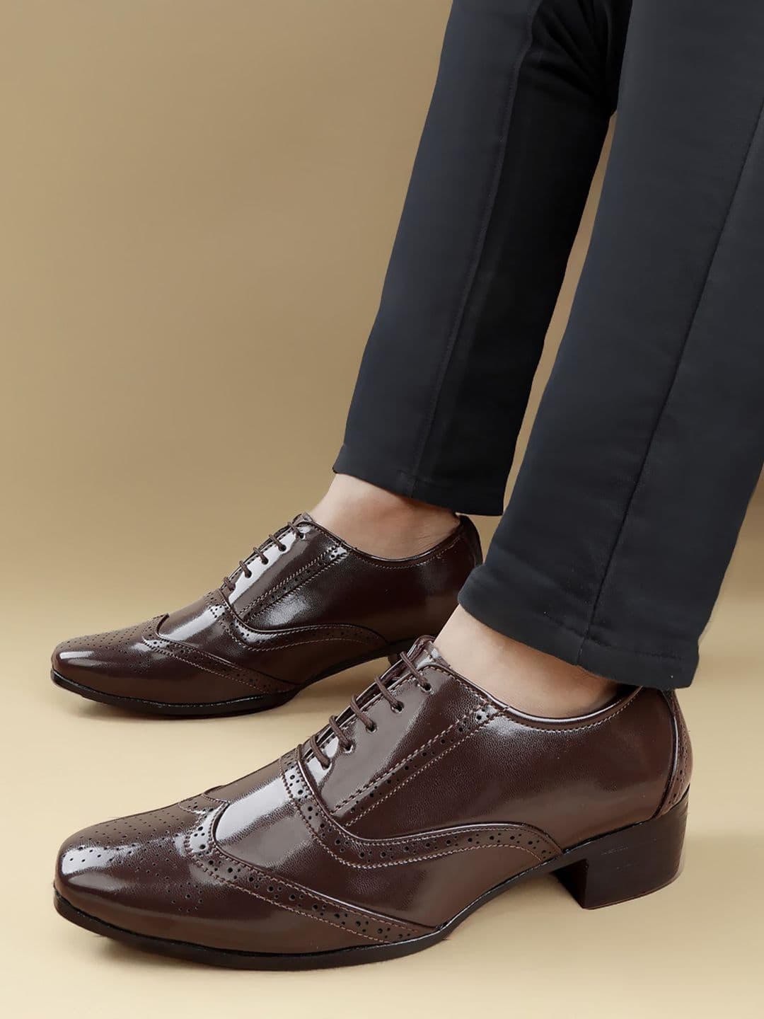 Bxxy Men 2 Inch Heel Height Increasing Formal Full Brogue Oxford Lace-up Shoe - view 1