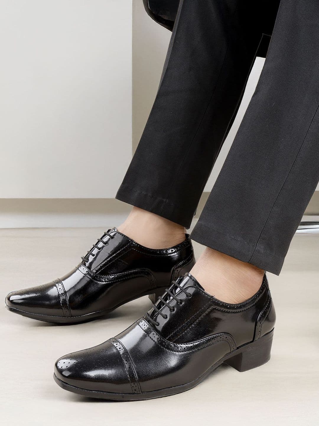 Bxxy Men 2 Inch Heel Height Increasing Formal Semi Brogue Oxford Lace-up Shoe - view 1