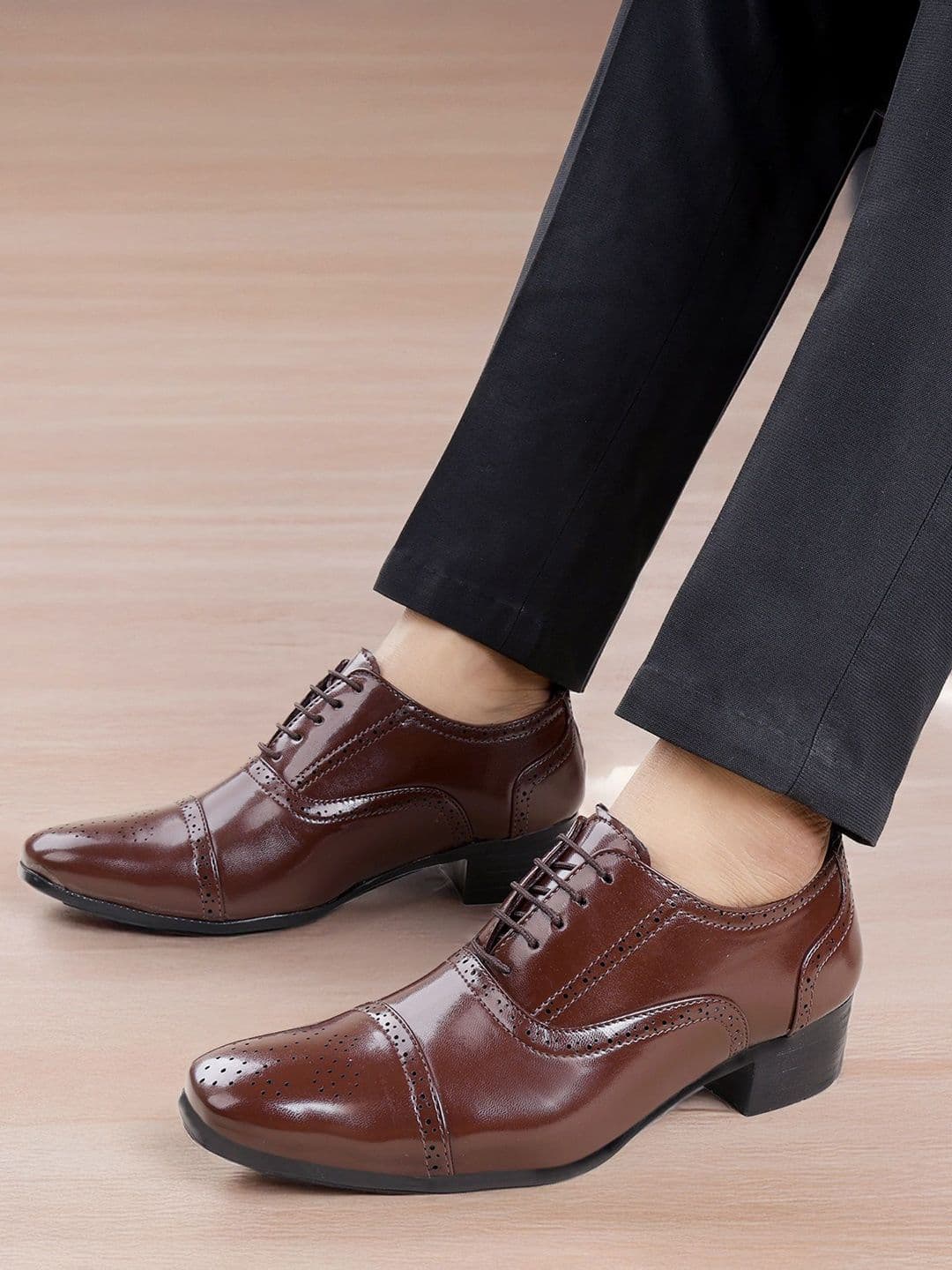Bxxy Men 2 Inch Heel Height Increasing Formal Semi Brogue Oxford Lace-up Shoe - view 1