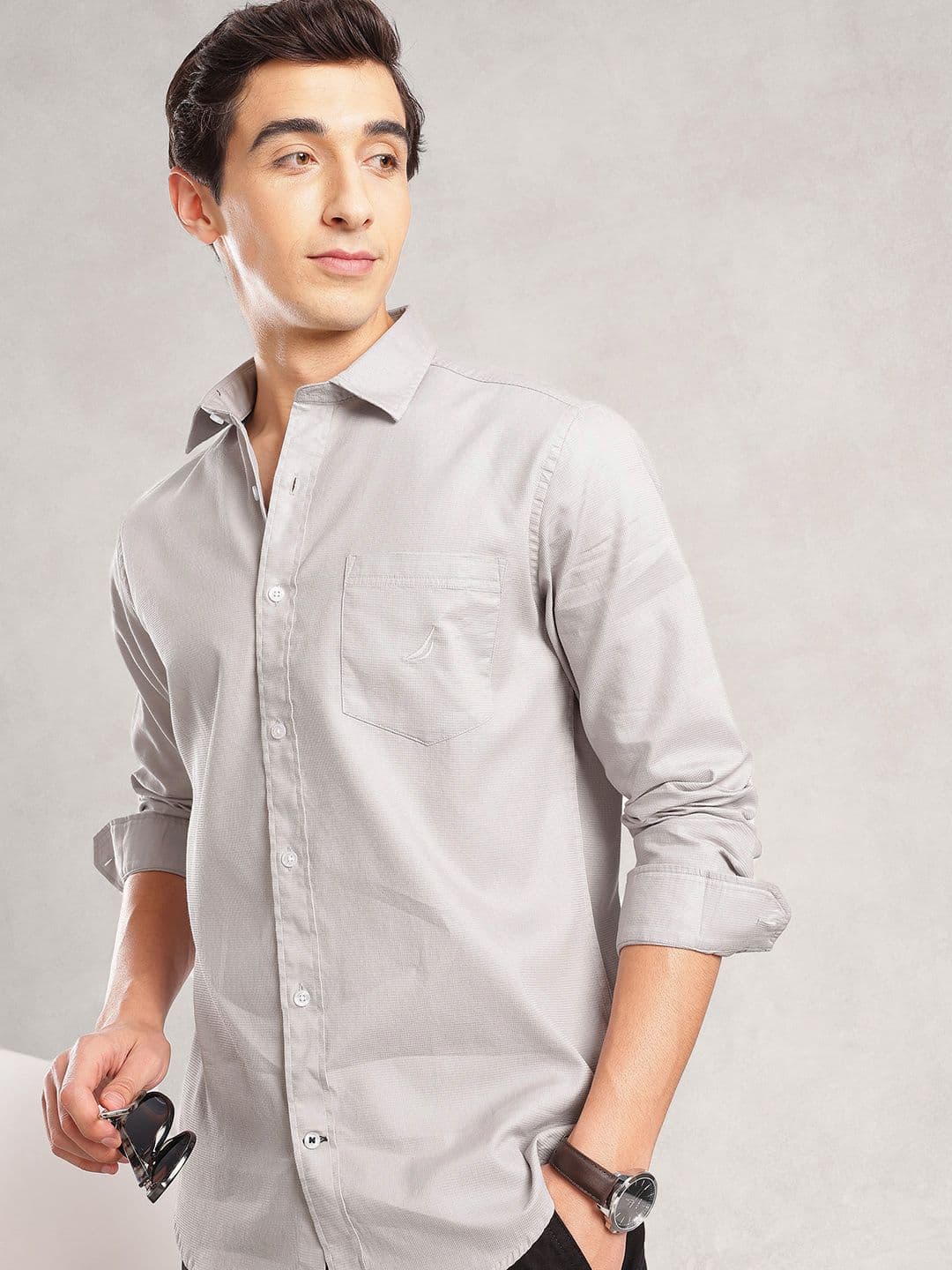 Nautica Men Pure Cotton Regular Fit Solid Shirt - view 1