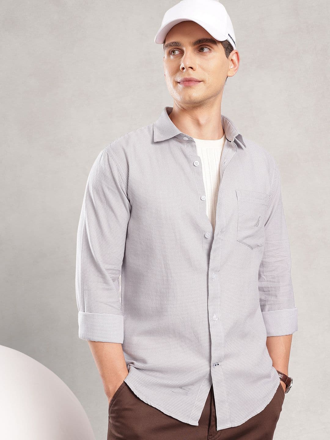 Nautica Men Pure Cotton Micro Checks Slim Fit Shirt - view 1
