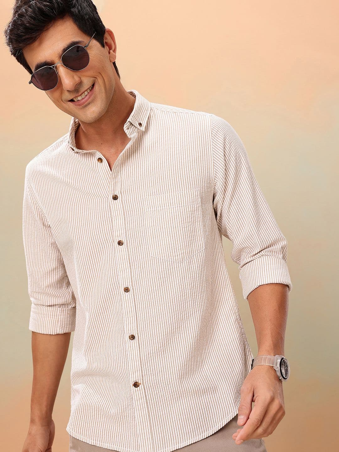 Mast & Harbour Men Striped Pure CottonCasual Shirt - view 1