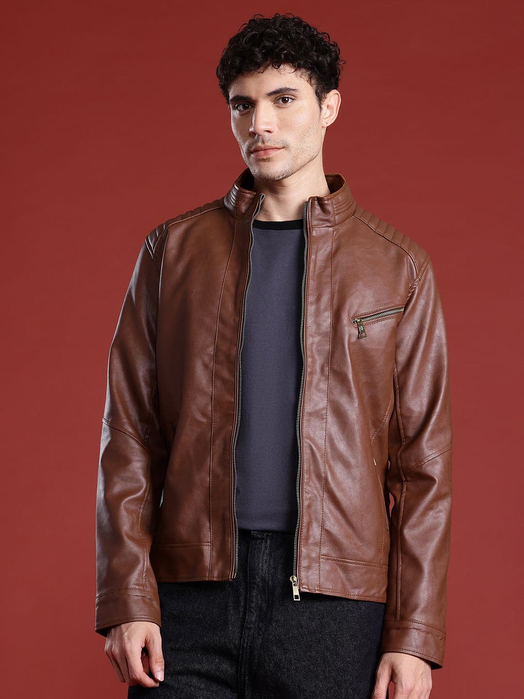 Leather Retail Lightweight Biker Jacket - view 1