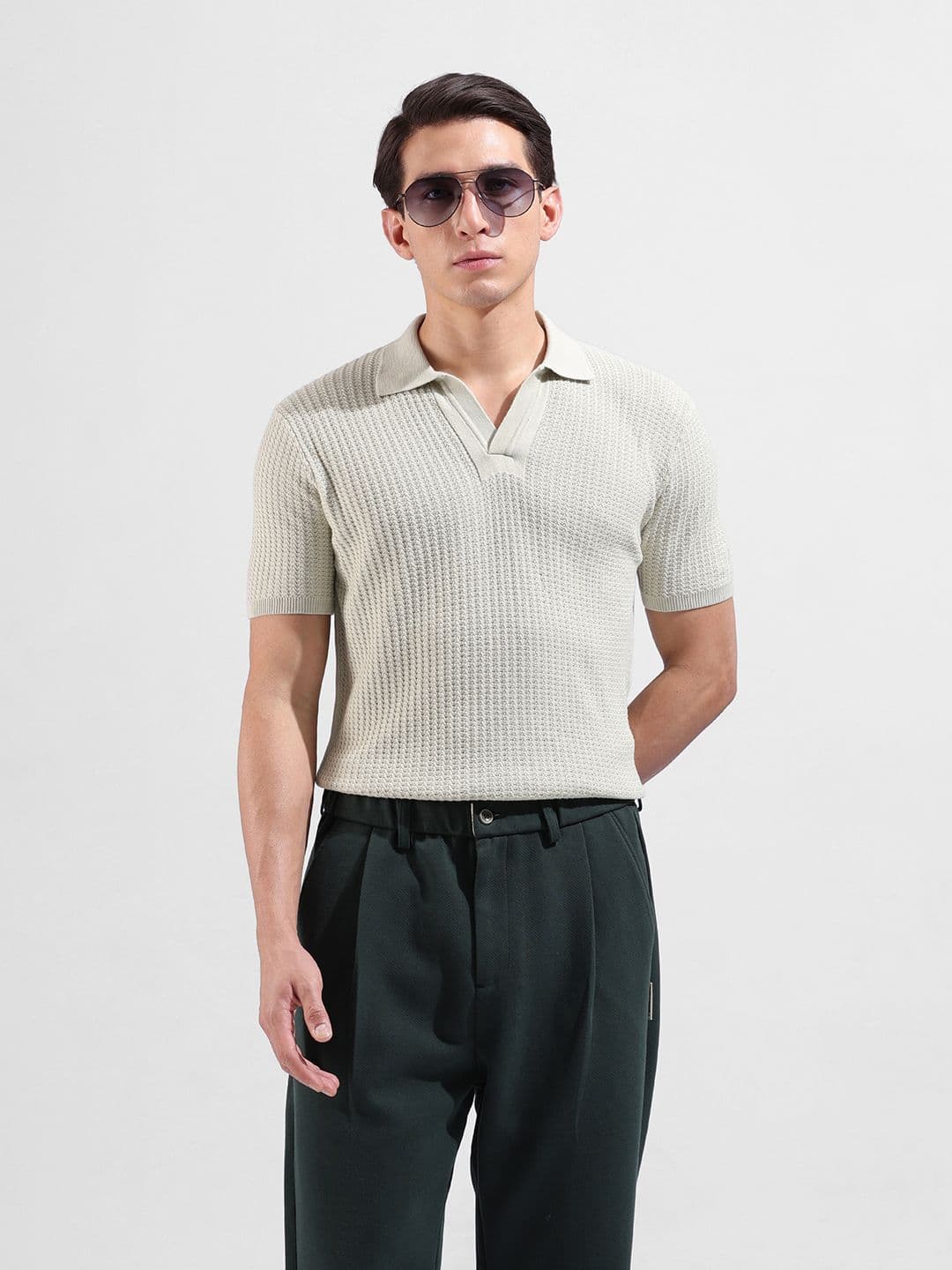 The Indian Garage Co Men Slim Fit Textured Polo T-Shirt - view 1