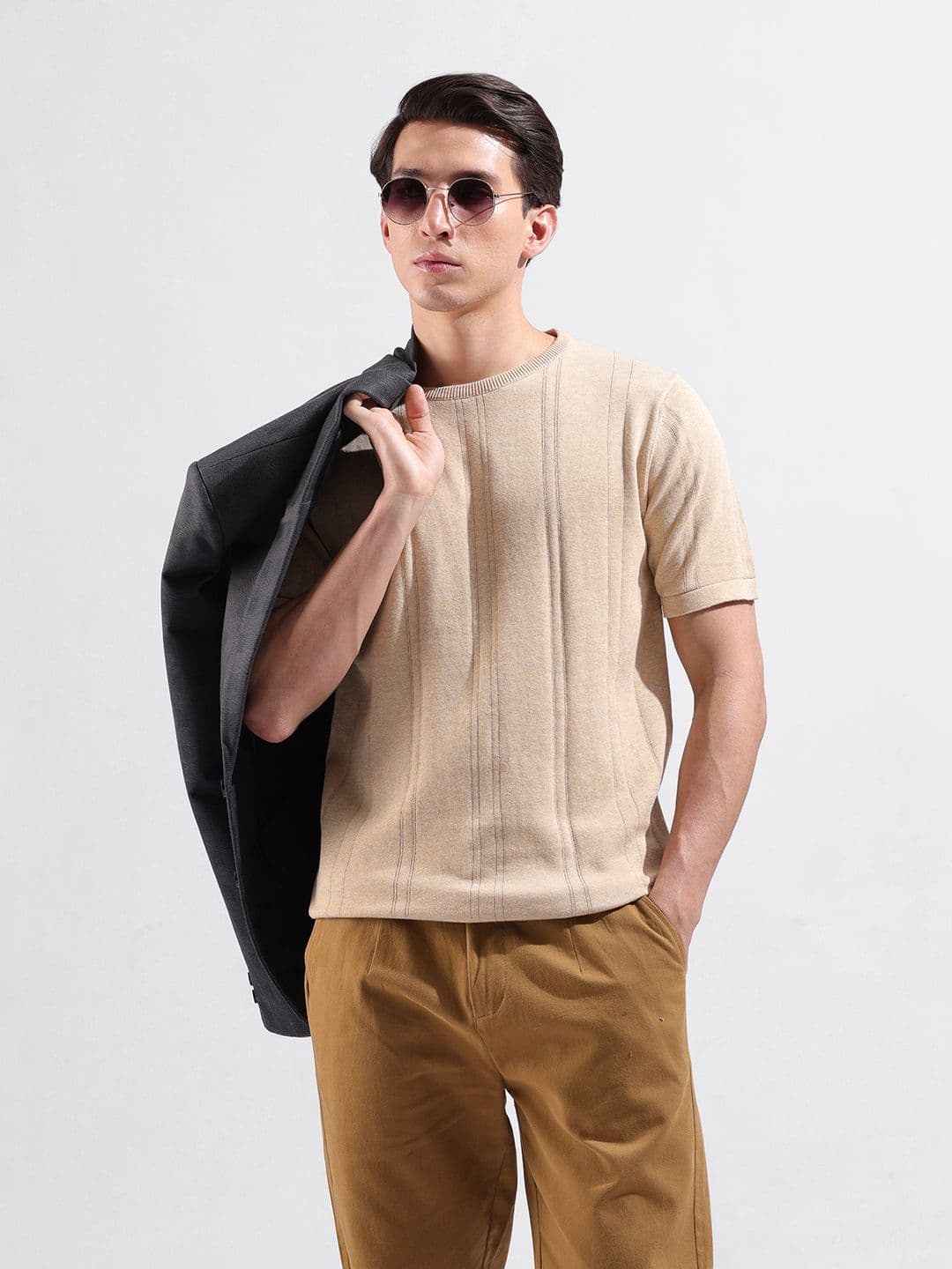 The Indian Garage Co Men Flat Knit Slim Fit Textured T-Shirt - view 1