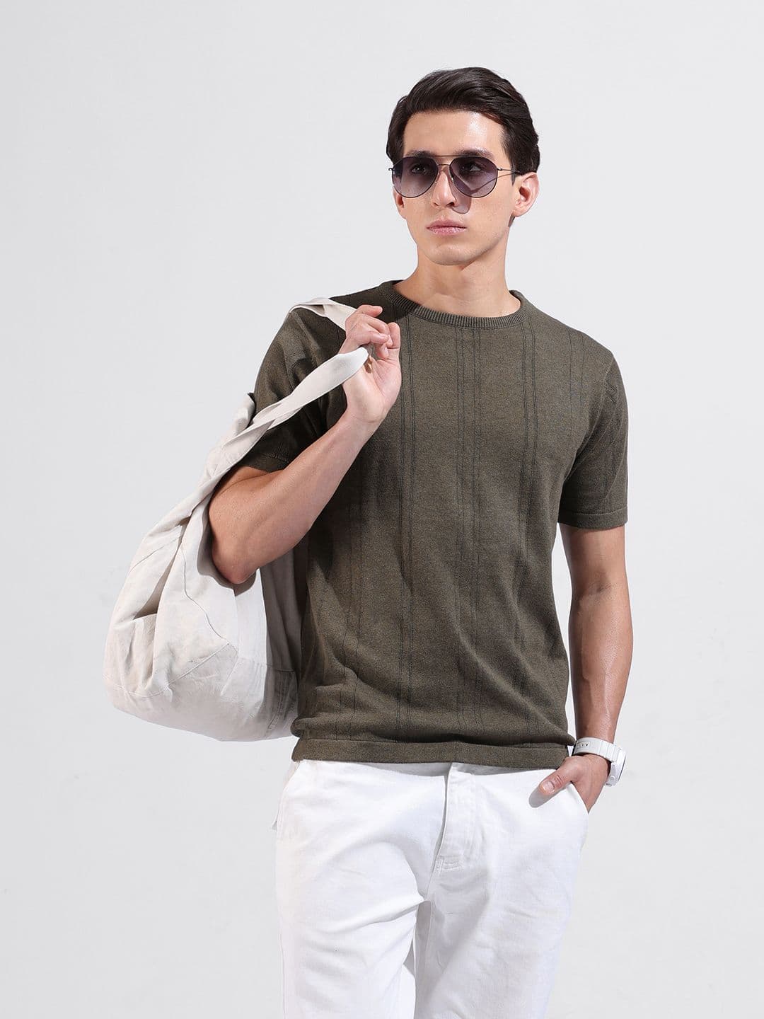The Indian Garage Co Men Flat Knit Slim Fit Textued T-Shirt - view 1