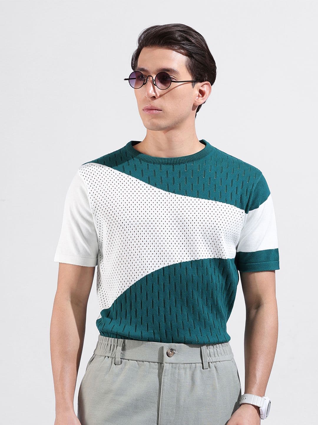 The Indian Garage Co Men Flat Knit Textured Regular Fit T-shirt - view 1