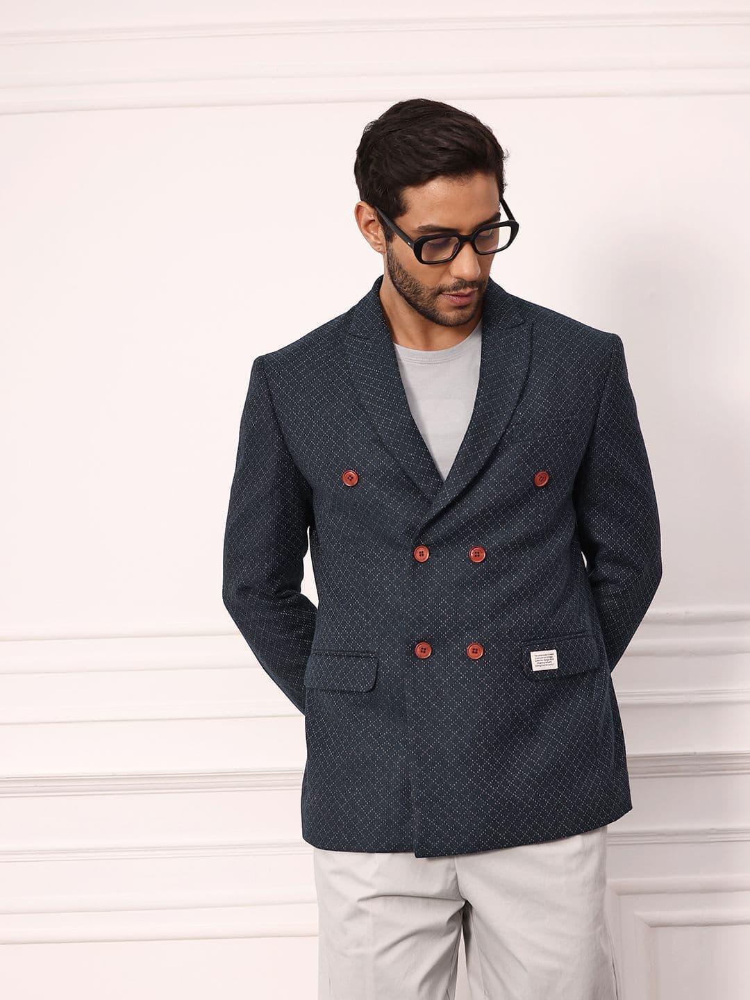 Mr Bowerbird Woven Design Tailored Fit Double-Breasted Blazer