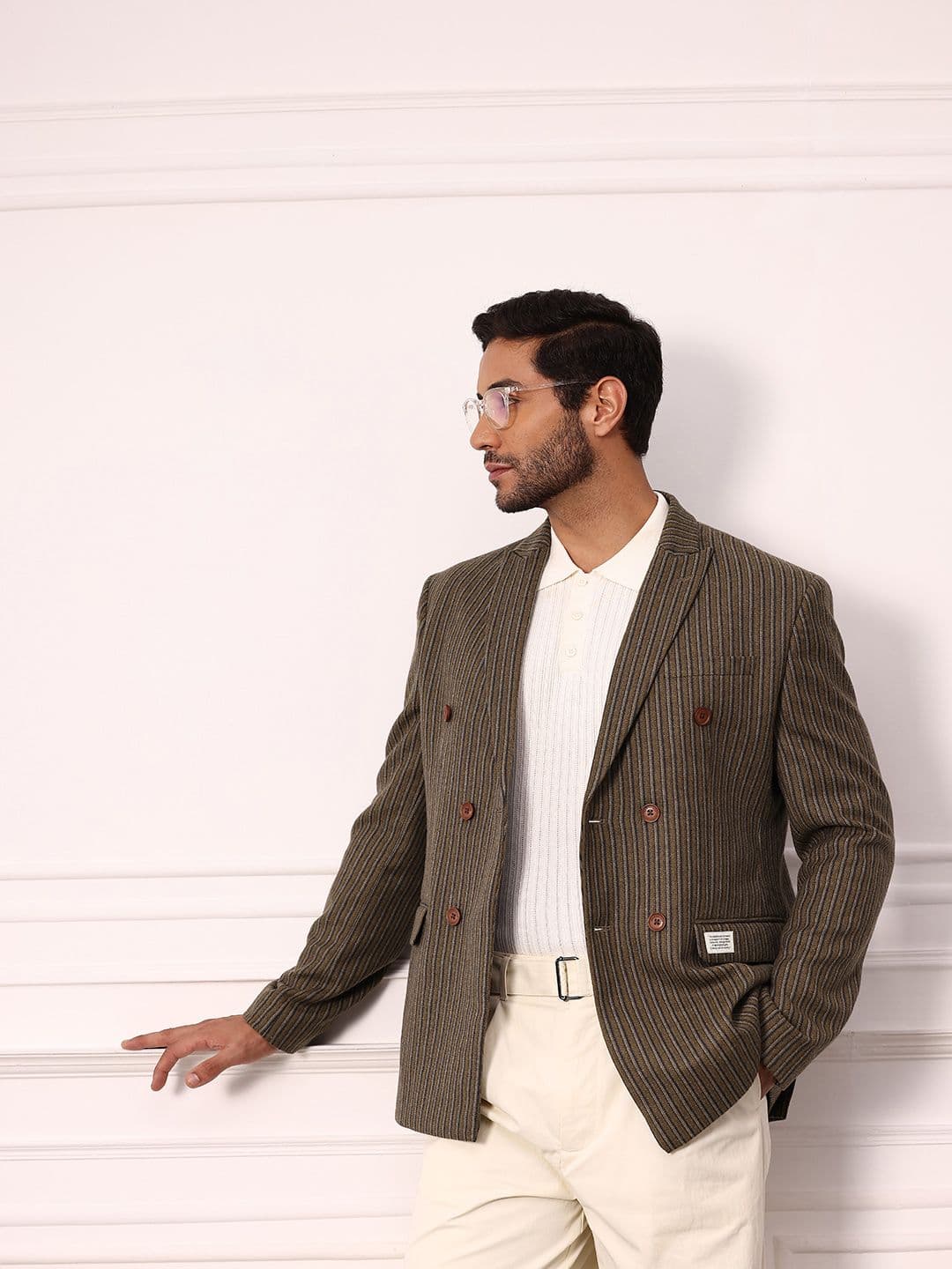 Mr Bowerbird Striped Notched Lapel Double-Breasted Twill Weave Blazer - view 1