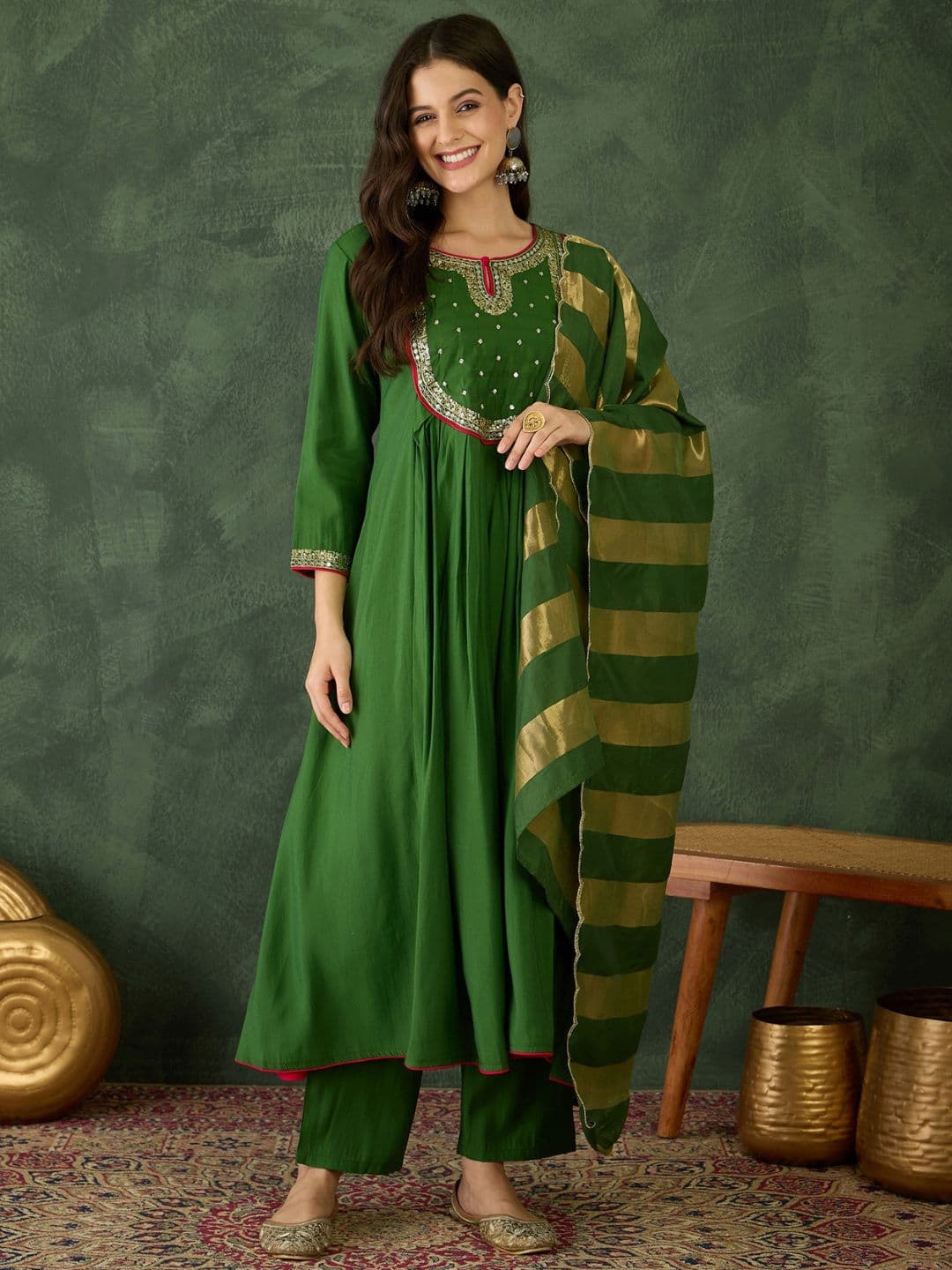 KALINI Women Embroidered A-Line Republic Day Kurta Set - view 1