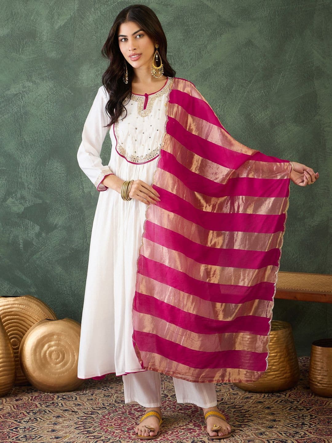 KALINI Women Embroidered A-Line Republic Day Kurta Set - view 1