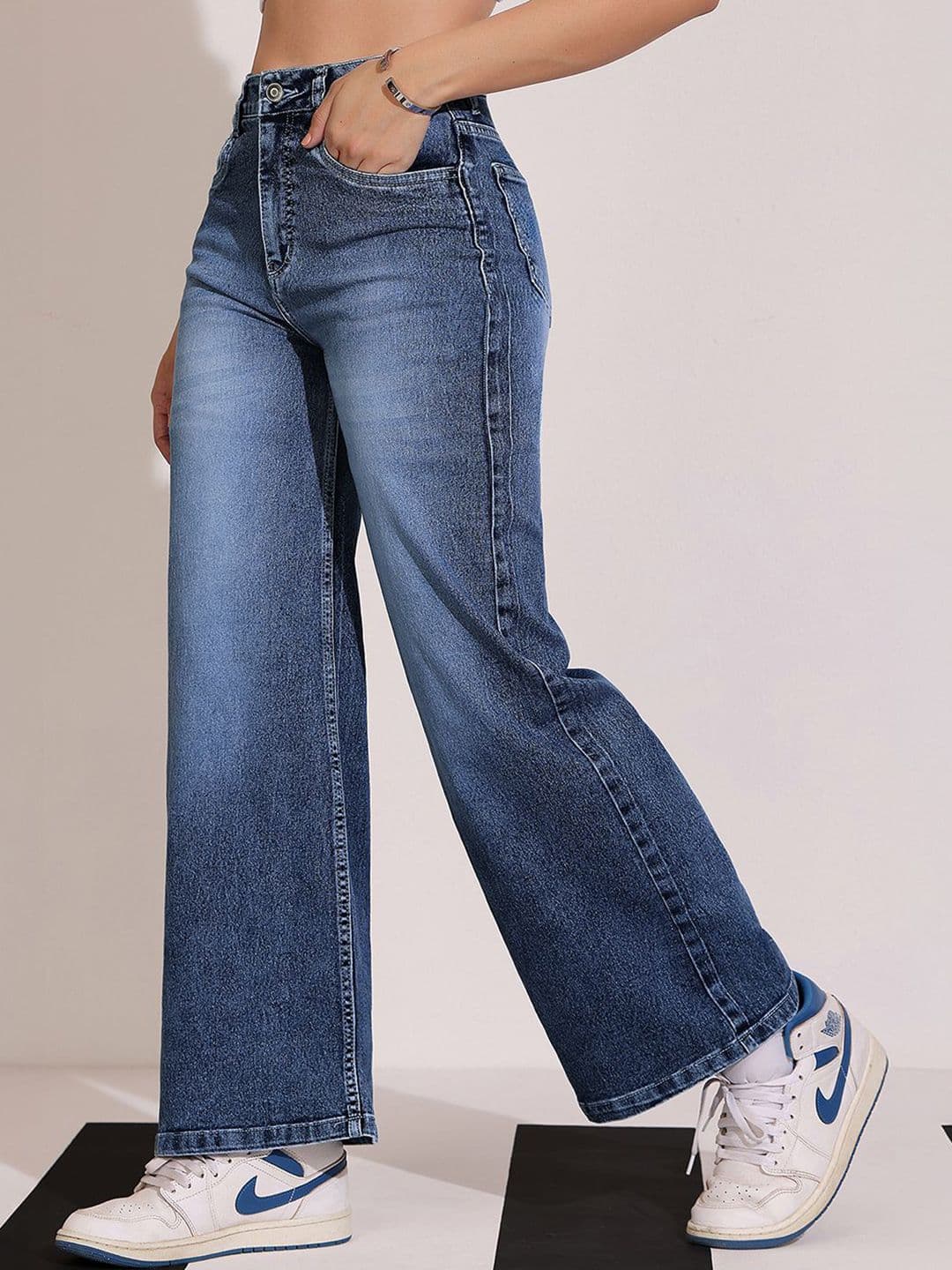 DOLCE CRUDO Women Wide Leg High-Rise Heavy Fade Stretchable Jeans - view 1