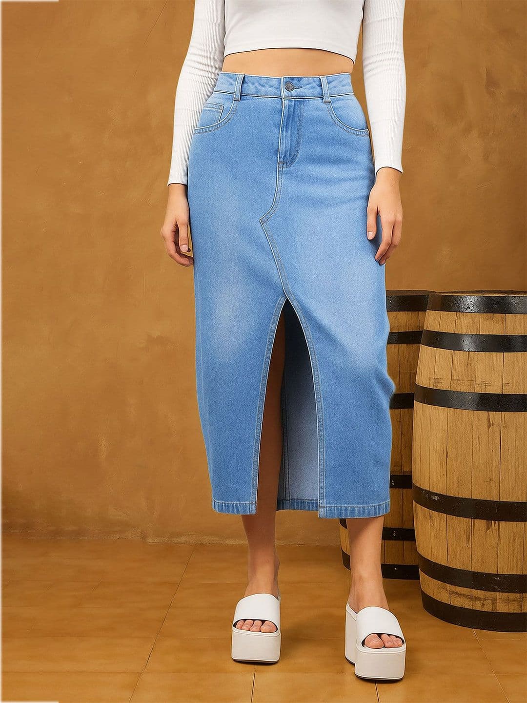 all about you Denim Front Slit Maxi Skirt - view 1
