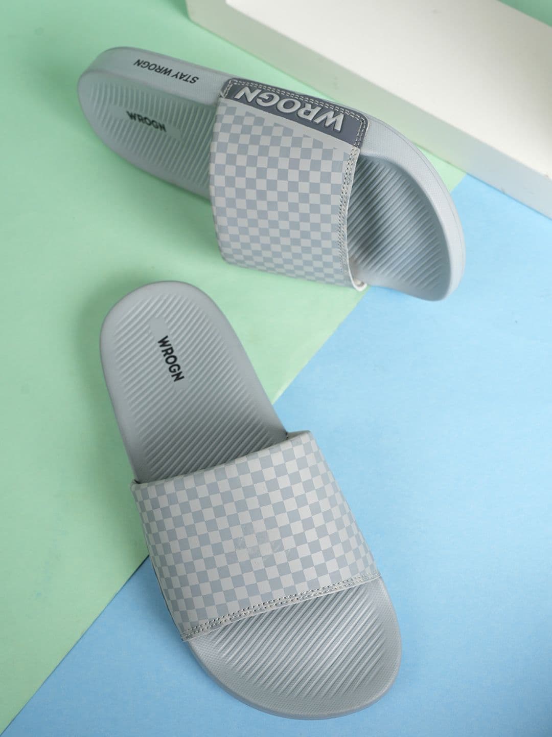 WROGN Men Checked Printed Sliders Flip Flops - view 1