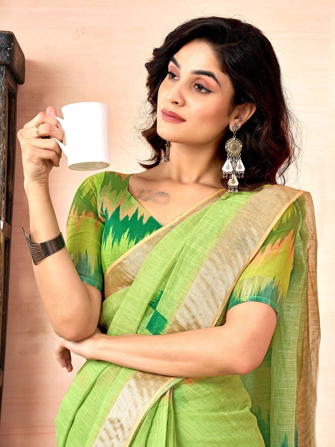 Satrani Geometric Printed Zari Ready to Wear Saree - view 1