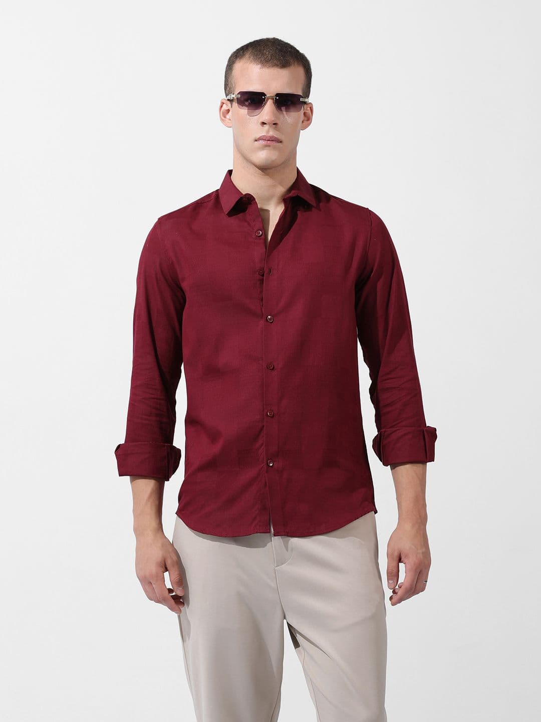 The Indian Garage Co Men Slim Fit Textured Back Dart Party Shirt - view 1