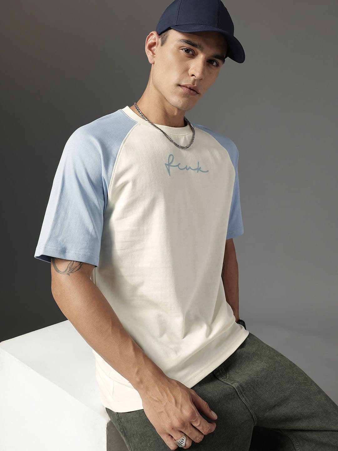 FCUK Men Colourblocked Pure Cotton Oversized T-shirt - view 1