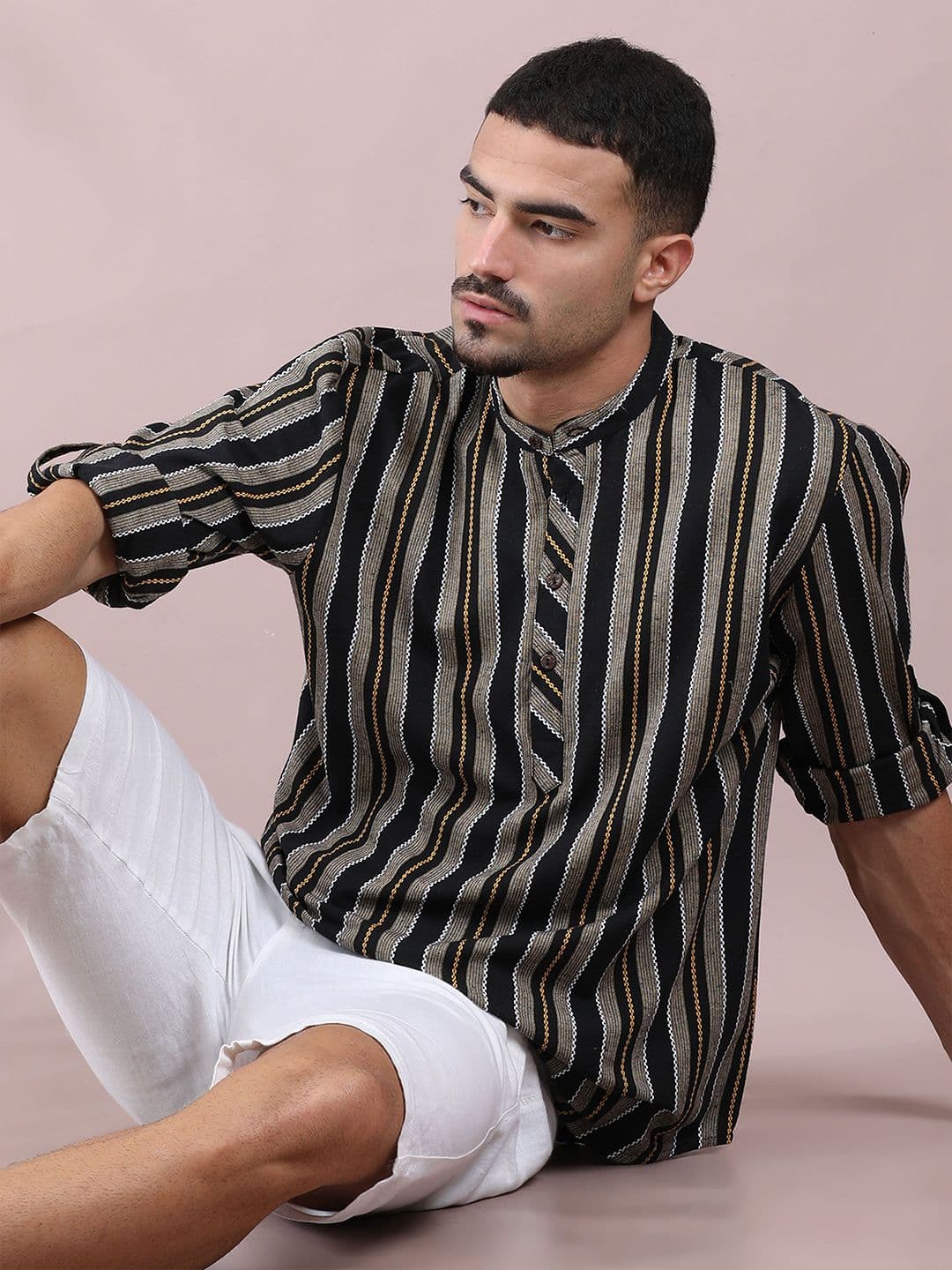 FILORI STUDIO Men Striped Thread Work Straight Above Knee Kurta - view 1