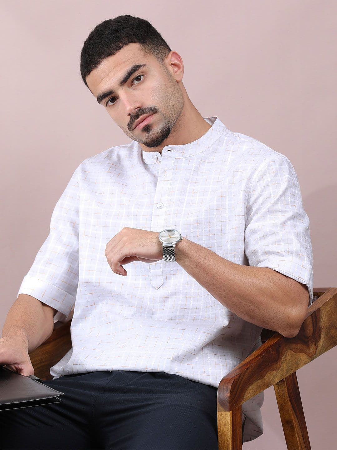 FILORI STUDIO Men Checked Mandarin Collar Short Kurta - view 1