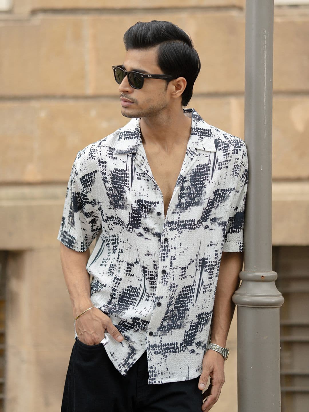 Powerlook Men Oversized Fit Abstract Printed Cuban Collar Casual Shirt - view 1