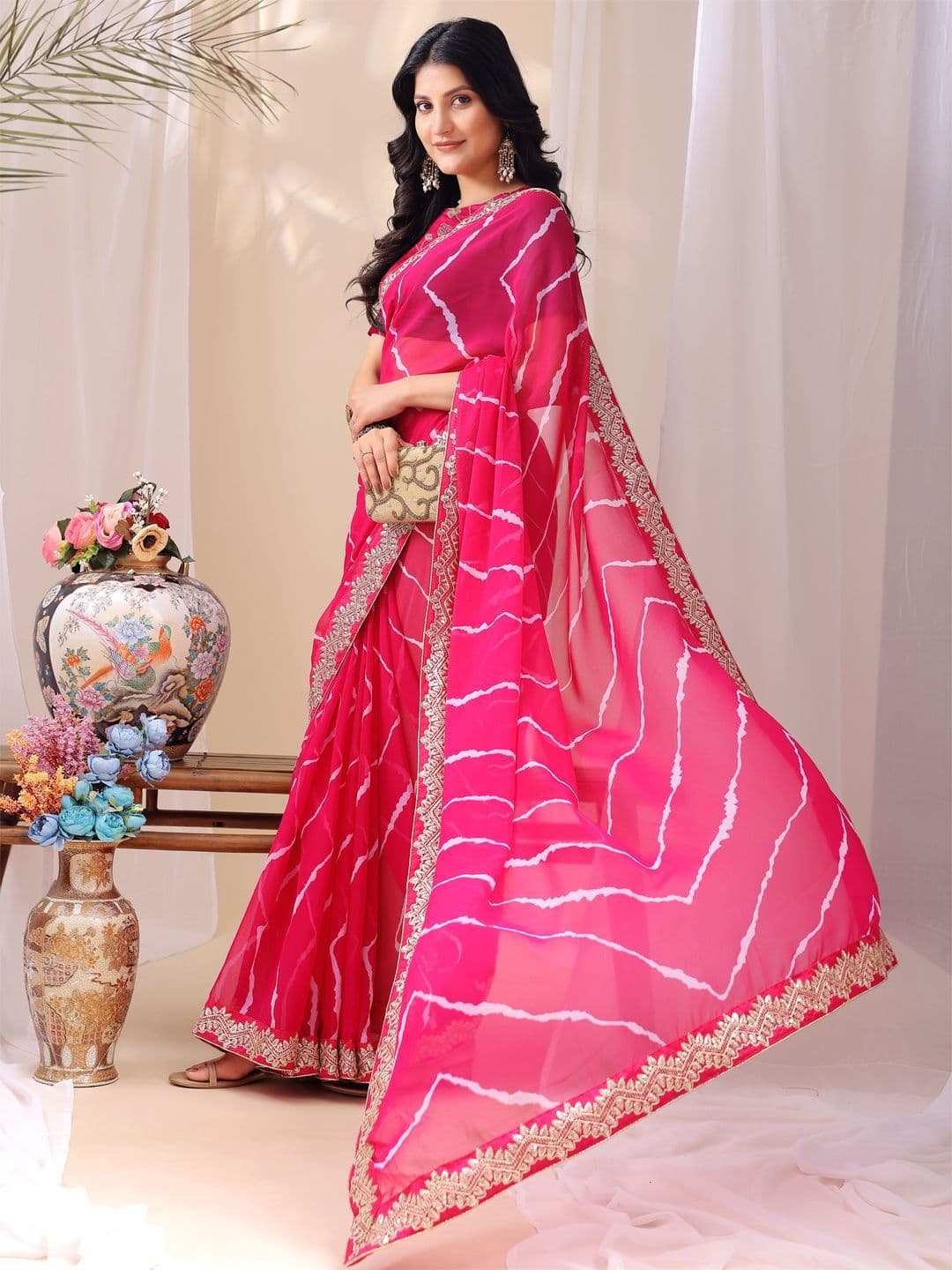 Leelavati Striped Embroidered Pure Georgette Saree - view 1