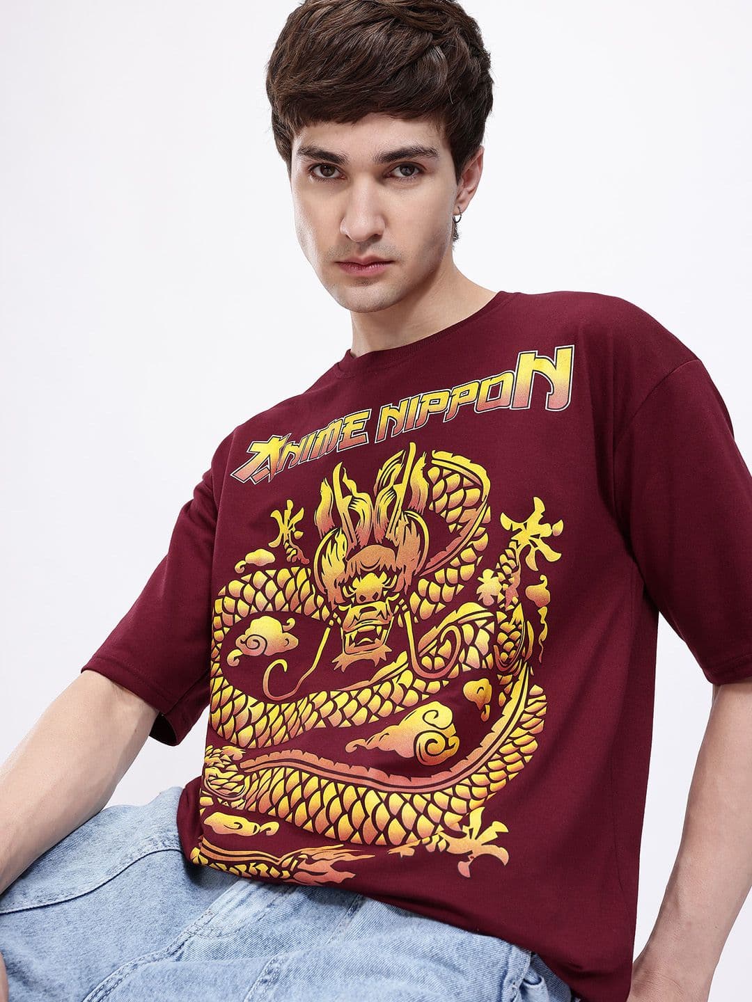 Kook N Keech Anime Nippon Printed Drop-Shoulder Sleeves Oversized T-shirt