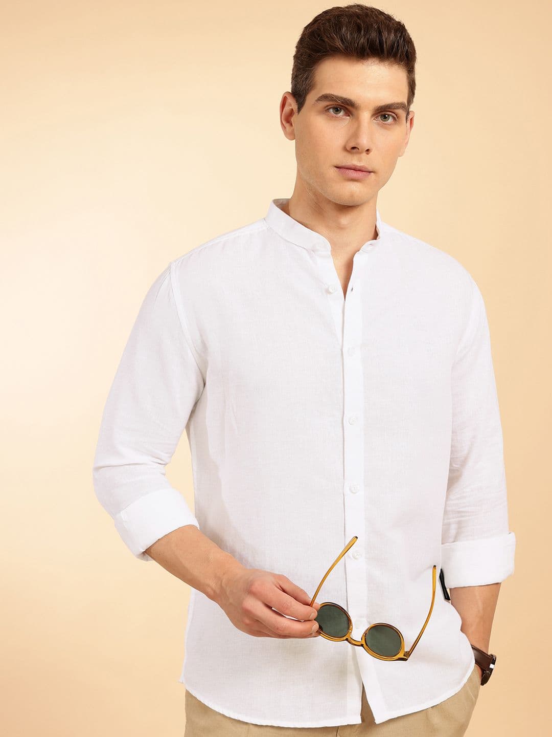 French Connection Slim Fit Mandarin Collar Linen Shirt - view 1