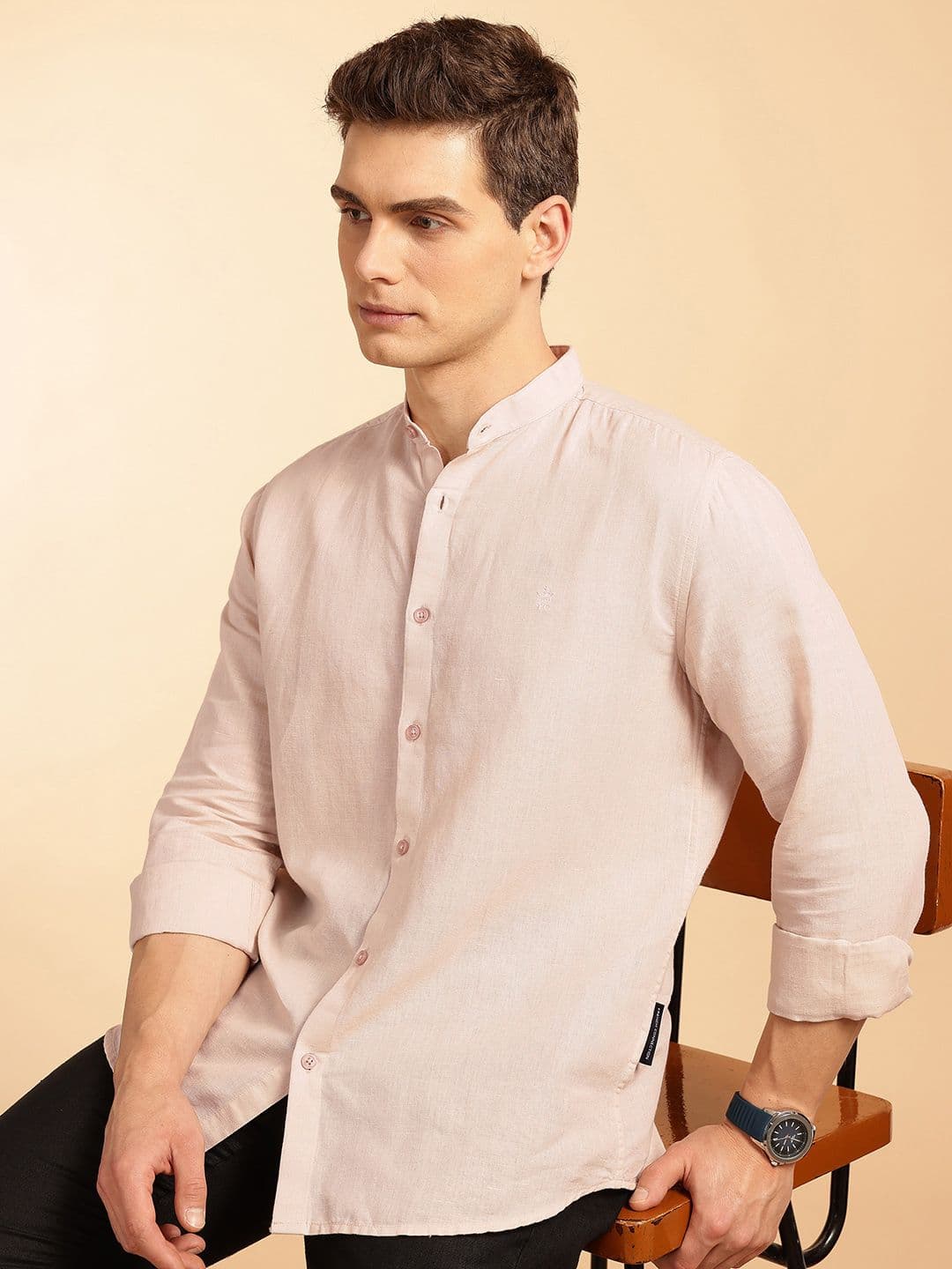 French Connection Slim Fit Mandarin Collar Linen Shirt - view 1