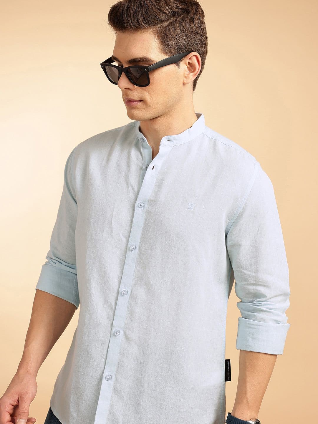 French Connection Slim Fit Mandarin Collar Linen Shirt - view 1